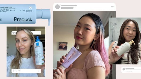 Image contains a collage of Allure editors with the best urea moisturizers